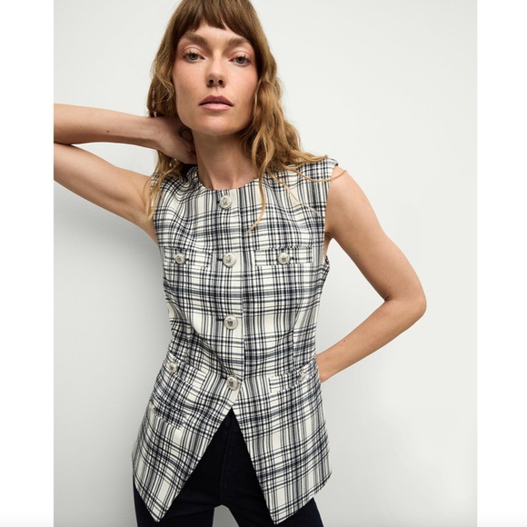 Veronica Beard Navy & Ivory Plaid Tamara Vest, Size 10